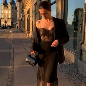 Elegant Black Lace Dress with Blazer